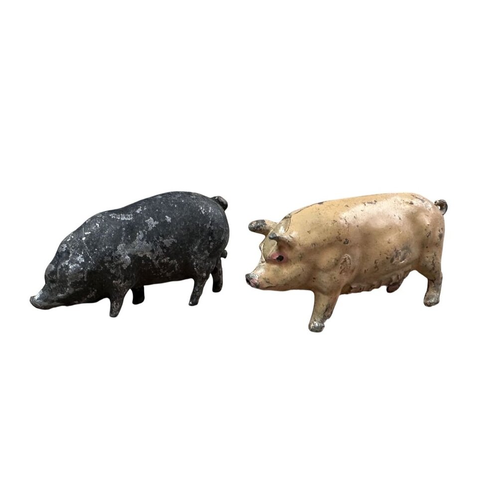 Vintage Lead Figures 2 Hogs/Pigs 1950s Vintage Lead Toys 1" Tall DAMAGED